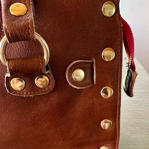 RARE NWOT Hammitt Cognac Real Leather Brentwood Satchel Handbag with Gold Studs - Picture 2 of 9